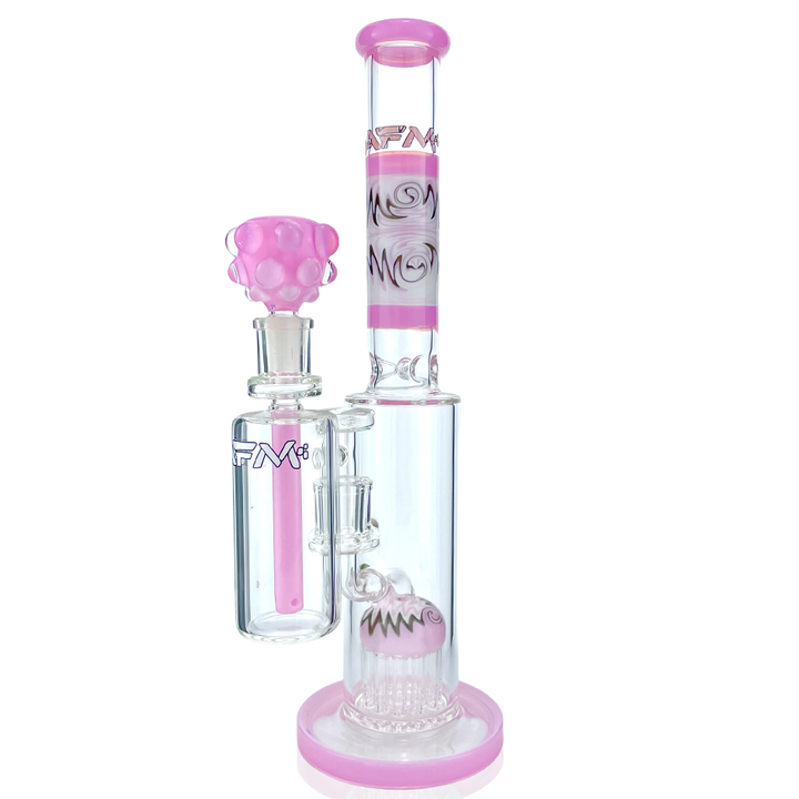 14" AFM Glass Reversal Arm Pink Glass Straight Tube Bong Bundle | AFM Smoke