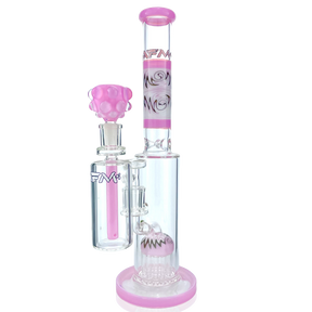 14" AFM Glass Reversal Arm Pink Glass Straight Tube Bong Bundle