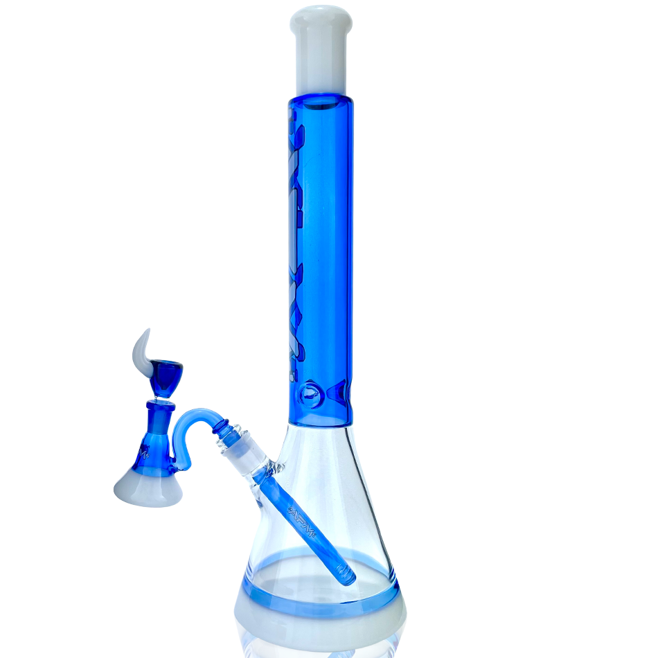 18" Quasar Ink Blue Glass Beaker Bong Bundle