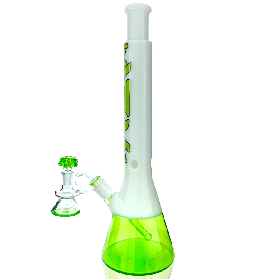 18" Lime Quasar Glass Beaker Bong Bundle