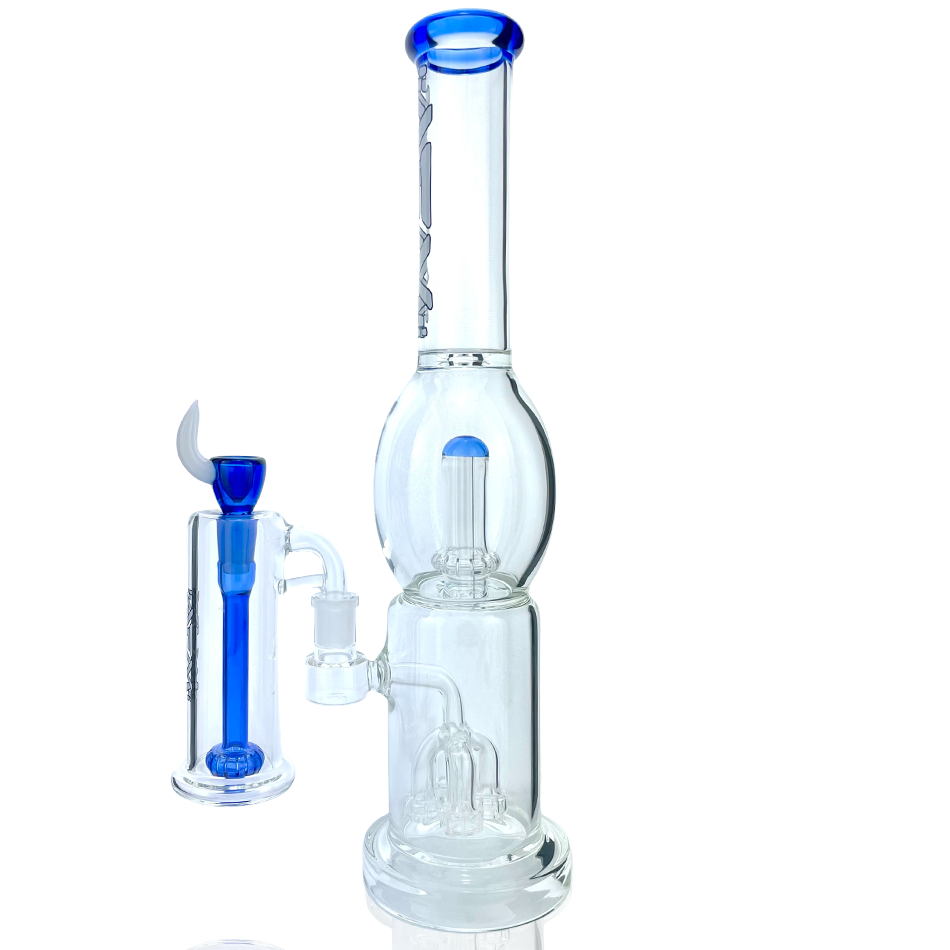 16" AFM Glass Quad Shower-head Perc Ink Blue Glass Beaker Bong Bundle