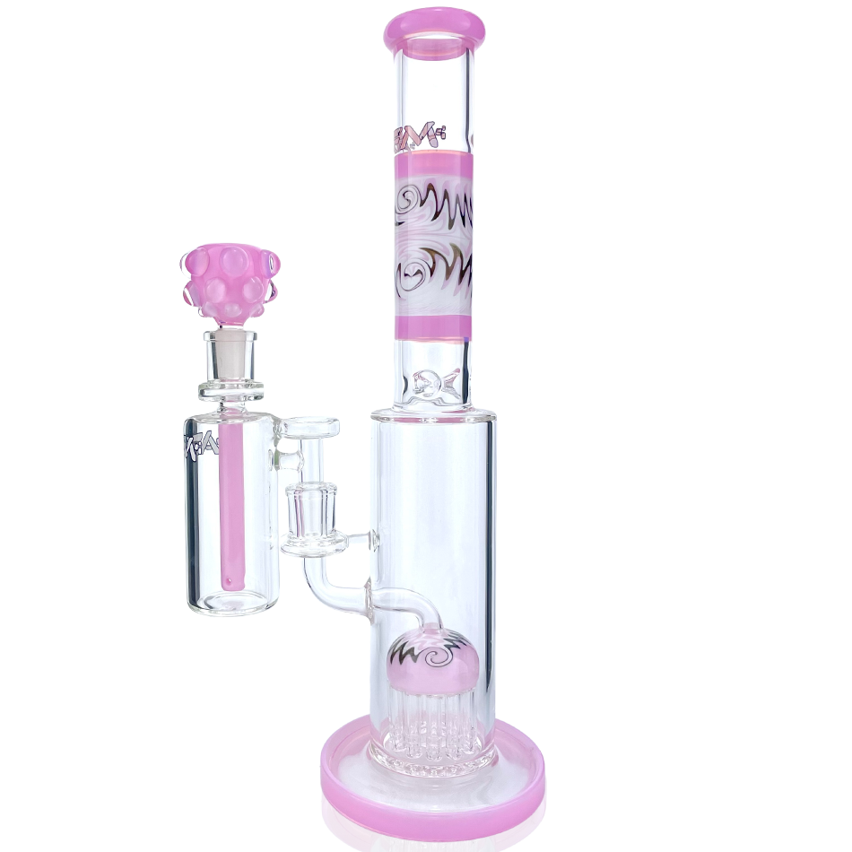14" AFM Glass Reversal Arm Pink Glass Straight Tube Bong Bundle | AFM Smoke
