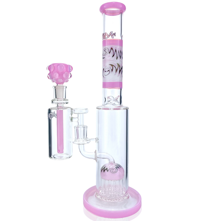 14" AFM Glass Reversal Arm Pink Glass Straight Tube Bong Bundle | AFM Smoke