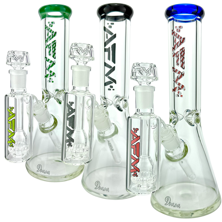 12" AFM Glass Candy Cane 9mm Glass Beaker Bong Set | AFM Smoke