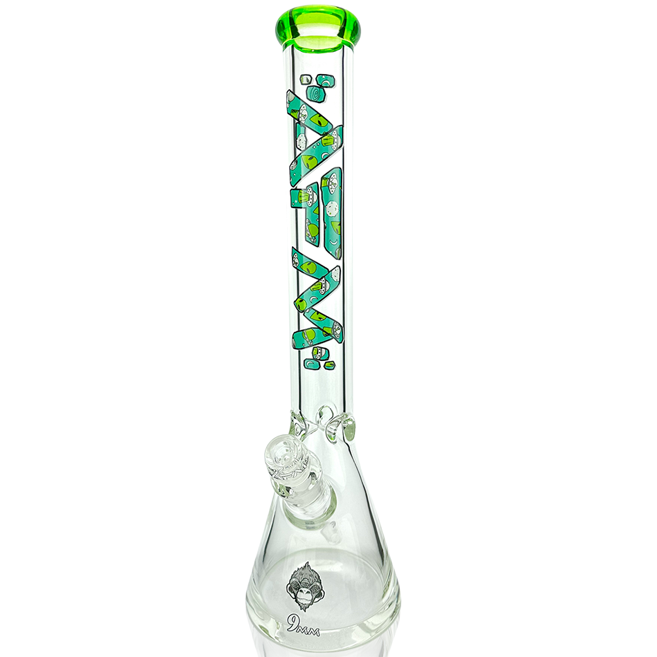 18" AFM Glass Green Alien 9mm Glass Beaker Bong