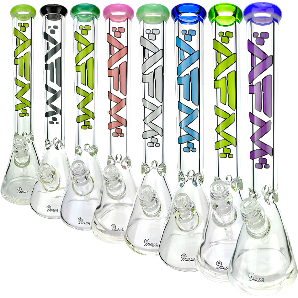 18" AFM Heavy Boi Colored Lip 9mm Glass Beaker Bong | AFM Smoke