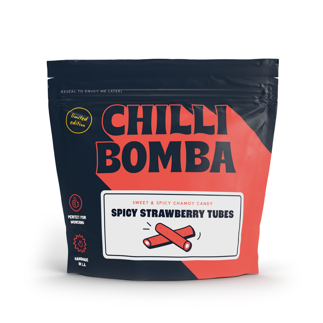 Chilli Bomba Spicy Strawberry Tubes Chili Chamoy Candy - 8oz | AFM Smoke