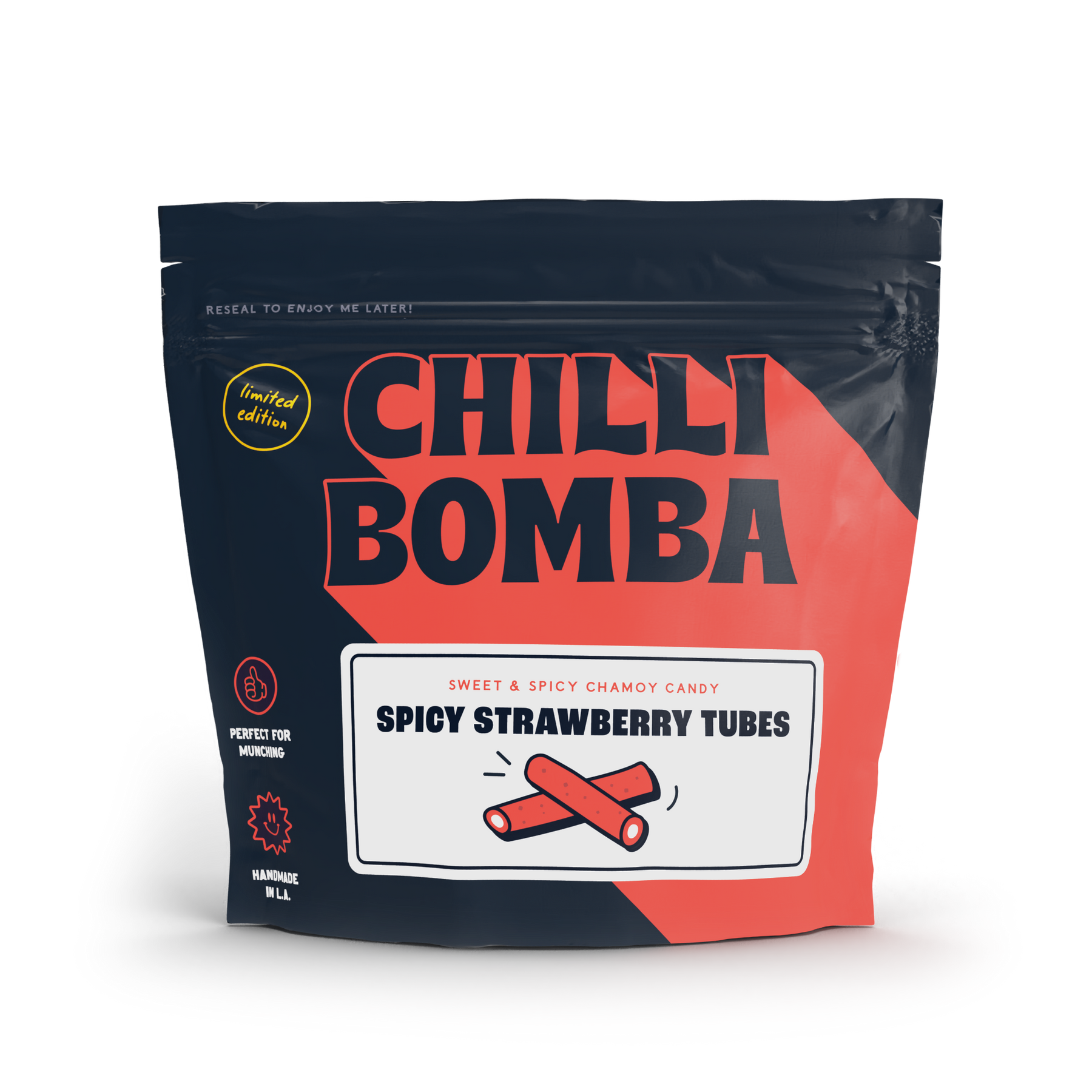 Chilli Bomba Spicy Strawberry Tubes Chili Chamoy Candy - 8oz