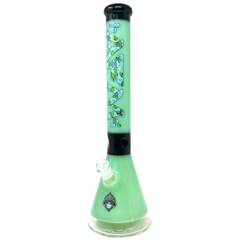18" AFM Glass Green Alien Glass Beaker Bong