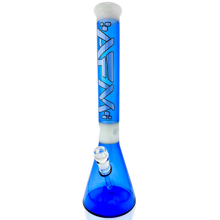 18" AFM Pulsar Beaker Ink Blue Ivory Glass Bong