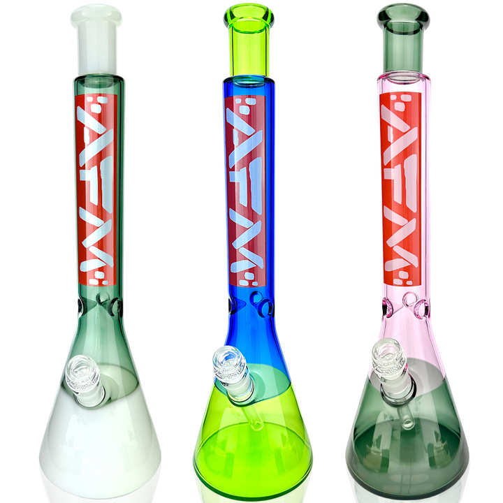 18" AFM Red Label Quasar Glass Beaker Bong – Ink Blue / Lime